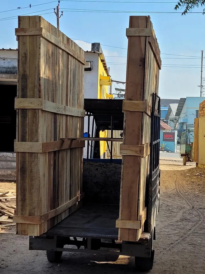 Crates loaded on a vehicle for delivery